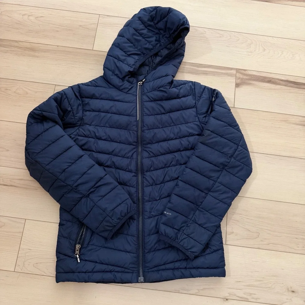Columbia Kids Hooded Jacket Coat Navy Blue Puffer Omni-Heat Water Resistant